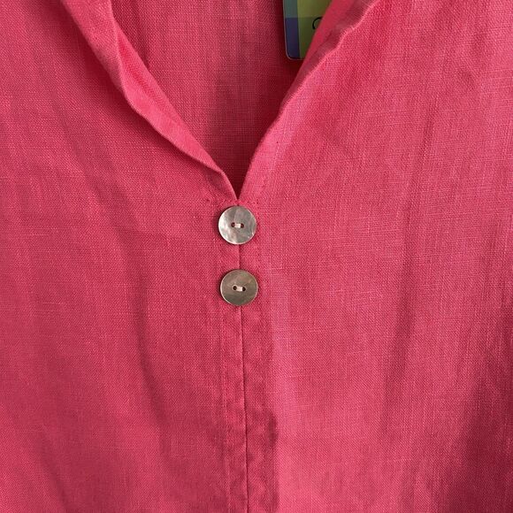 Toofan Womens Linen Pink V-Neck Tunic Blouse XL Relaxed Lagenlook Coastal - Picture 6 of 11